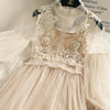 New Arrivals Women Lace Flower Dress Long Gauze Lantern Sleeve Voile Long Dress Female Retro Hook Princess Dress 2 Piece Set