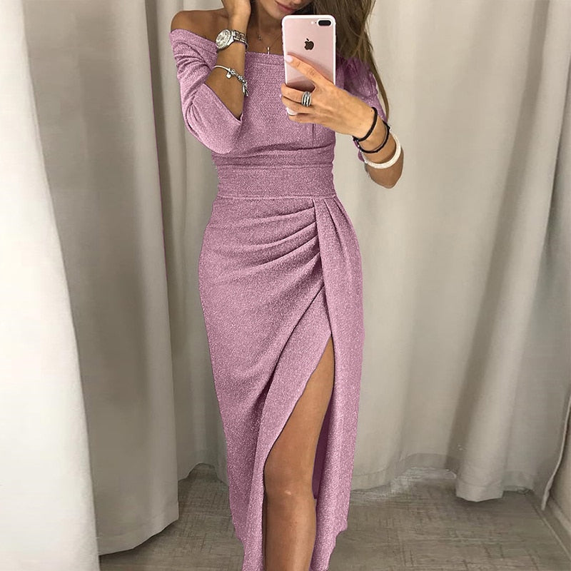 Long Sexy Off Shoulder Party Dress Women High Slit Bodycon Shein Dress Bean Hill Shop Long Sexy Off Shoulder Party Dress Women High Slit Bodycon Shein Dress Bean Hill Shop