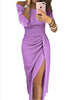 Long Sexy Off Shoulder Party Dress Women High Slit Bodycon Shein Dress Autumn Three Quarter Sleeve Bright Silk Shiny Dress