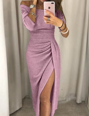 shein party dress Long Sexy Off Shoulder Party Dress Women High Slit Bodycon Shein Dress – Bean Hill Shop