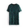 Tangada women green Sequined dress o neck short sleeve 2019 autumn winter female new year party dress vestidos 3H171