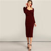 SHEIN Black Surplice Neck Sweetheart Puff Sleeve Split Pencil Plain Bodycon Dress Women Spring Elegant High Waist Dress