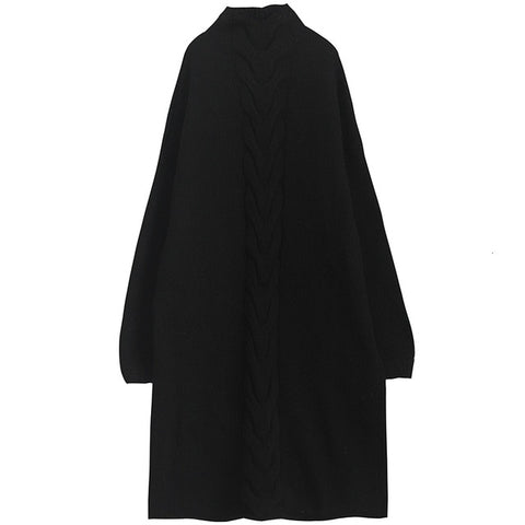 [EAM] Women Gray Knitting Big Size Long Dress New High Collar Long Sleeve Loose Fit Fashion Tide Spring Autumn 2019 1D402