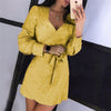 Sexy V-Neck Sequin Wrap Bodycon Dress Women Autumn Long Sleeve Glitter Mini Dress Gold Elegant Bandage Slim Party Dress Vestidos