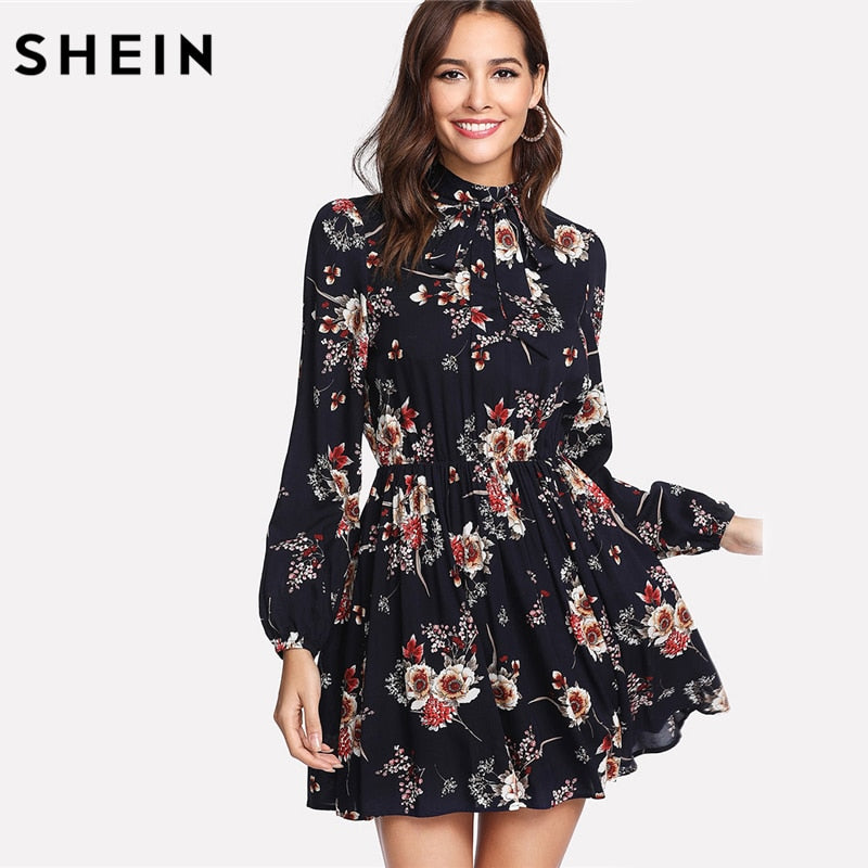 SHEIN Autumn Floral Women Dresses Multicolor Elegant Long Sleeve High – Bean Hill Shop SHEIN Autumn Floral Women Dresses Multicolor Elegant Long Sleeve High – Bean Hill Shop